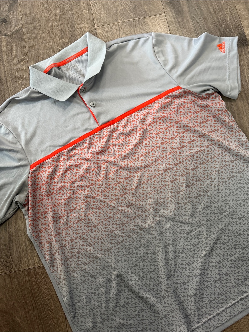adidas Men’s Light Gray Polo with Orange Accents